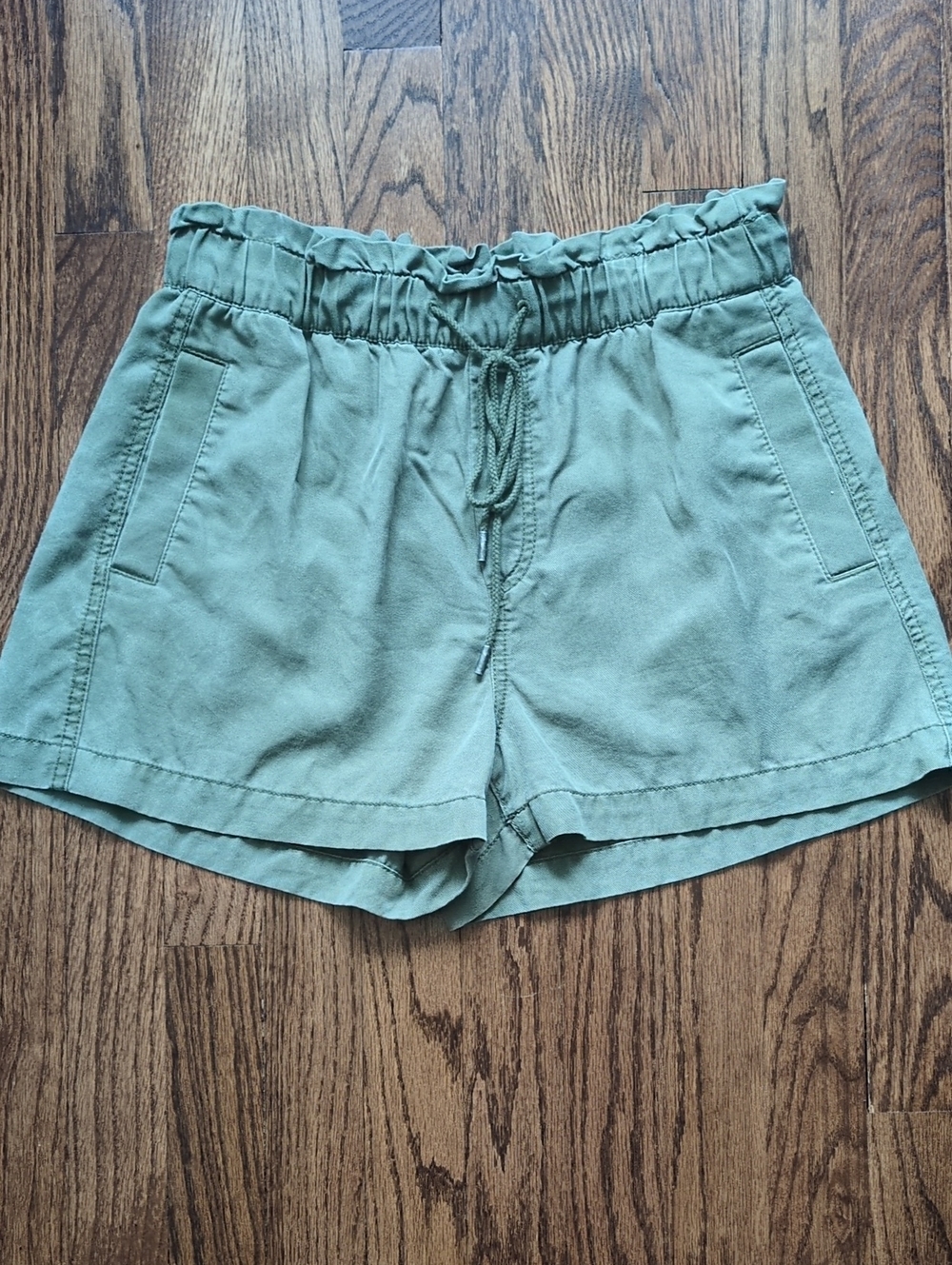LOFT Green High-Waist Paperbag Drawstring Shorts